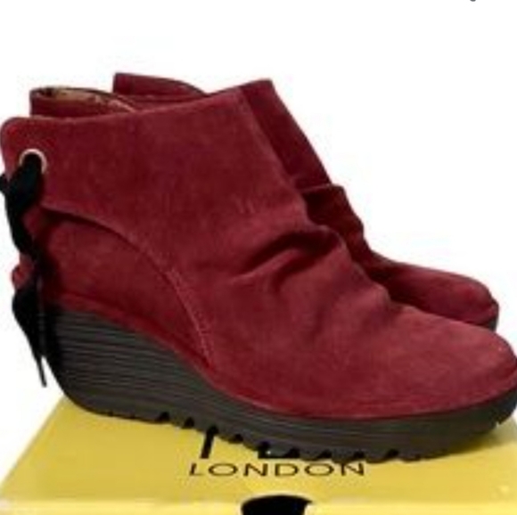 Fly London sz 38 US 7.5 wine ankle wedge booties. - Picture 3 of 10